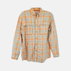 LL Bean Tropicwear Vented Fishing Shirt Men's Large Plaid Roll Tab Sleeve Hiking